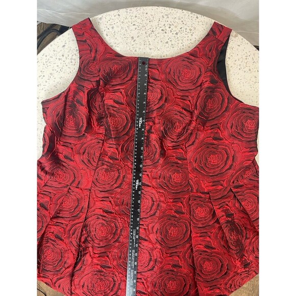 Red Womens 24W Midi Dress Rose Embossed Cocktail Holidays Luxe Carmen Marc Valvo - Picture 10 of 11